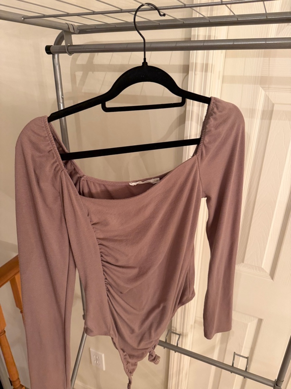 Ruched Square Neck Long-Sleeve Bodysuit in Mauve